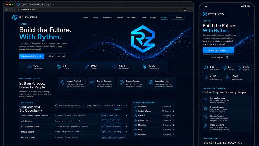 Concept design of the Rythzen careers experience — Build the Future. With Rhythm.